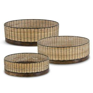 Dark Mango Wood & Rafia Tray - Medium